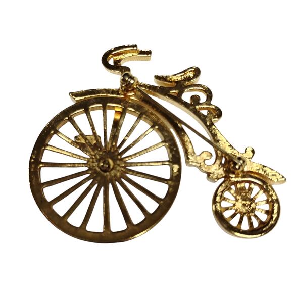 Vintage Bicycle Brooch Gold Tone Spinning Wheel Vintage 🚲 - Picture 2 of 11